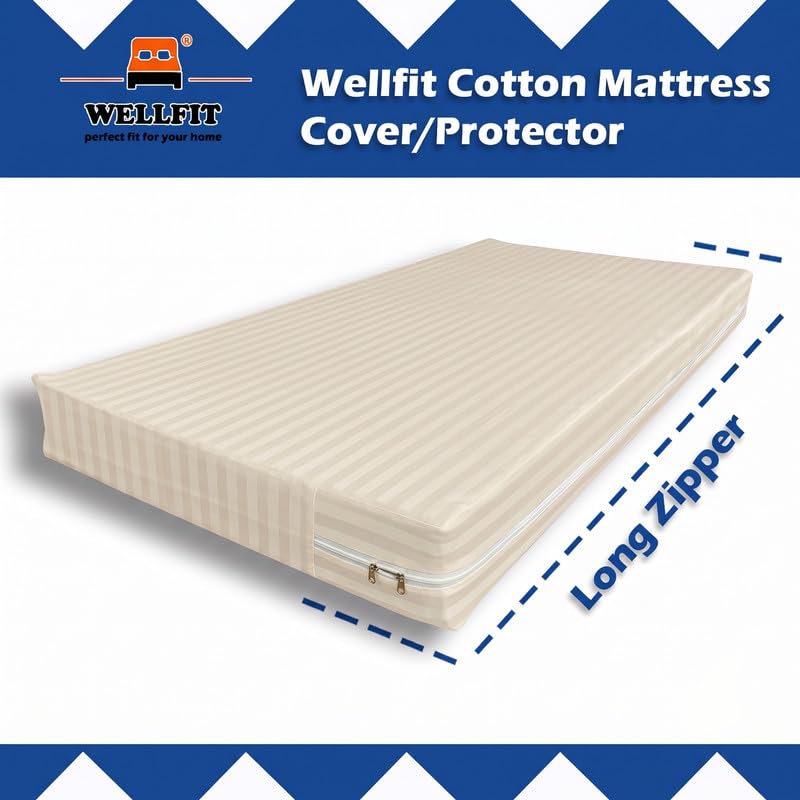 Image of WELLFIT Premium Glace Cotton 250 TC Mattress Cover /Protector for Single Size Bed with Zip /Chain /3x6 ft / 36x72x5 inch