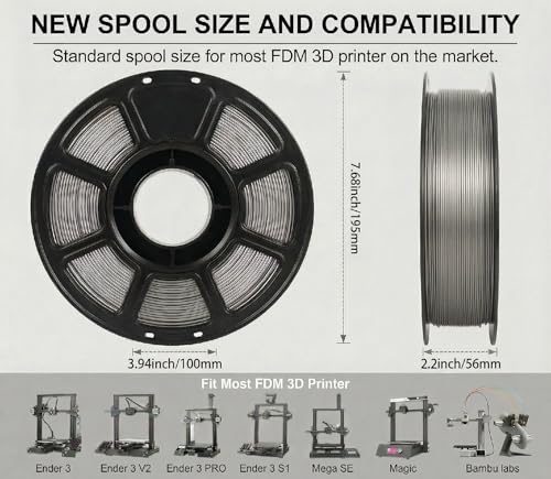Image of PETG Filament 1.75mm for 3D Printer, Metal-Like Consumable 1kg (2.2lbs) 1 Spool, Chrome Metallic Finish PETG High Speed 3D Printer Filament, Dimensional Accuracy + /- 0.03 mm,Metallic Silver