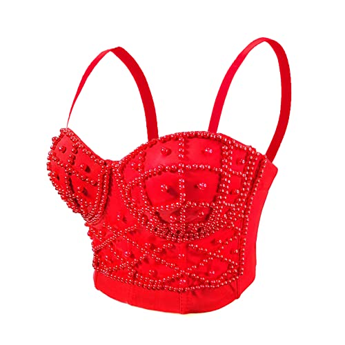 Image of VEENDEO Women's Strap Beads Bustier Corset Crop Top Club Party Bra