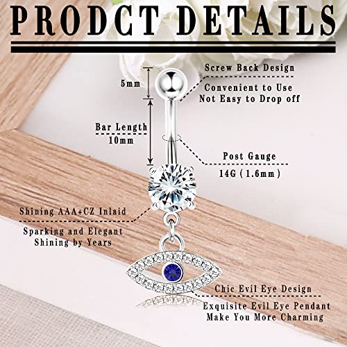 Fansilver 14G Belly Button Rings Surgical Steel Clicker Belly Button Rings Dangling Cz Navel Rings For Women Cute Butterfly Evil Eye Heart Belly Button Piercing Barbell Body Jewelry,Sliver. #TOP3