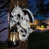 Dragon Statues Tree Hugger with Solar Lantern Resin Solar Dragon Statue for Outside Outdoor Garden Decor Yard Medieval Decorations Ideal Dragons Figurines Sculpture Light Housewarming Gift Mom Kid