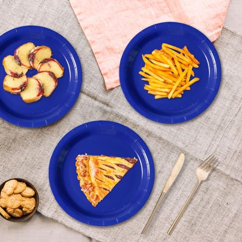 Image of Royal Blue Disposable Paper Plates, 7'' Dessert Cake Plates, 50 Count Bulk