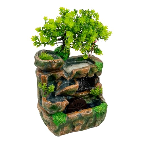Zimmerbrunnen Wasserfall: Zen Dekoration mit farbigem LED-Licht, 2-stufiger Tischbrunnen für Wohnzimmer, Schlafzimmer und Büro - H 30cm Zimmerbrunnen Wasserfall: Zen Dekoration mit farbigem LED-Licht, 2-stufiger Tischbrunnen für Wohnzimmer, Schlafzimmer und Büro - H 30cm