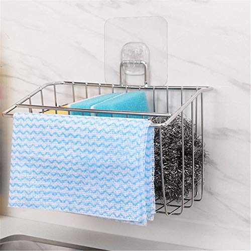 WEZVIX Sink Sponge Holder Stainless Steel Sink Caddy with Adhesive Pad Dish Cloth