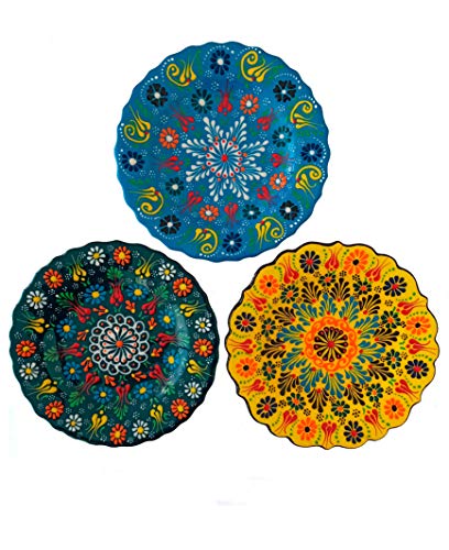 Ayennur Turkish Decorative Plates Set of 3-7.08\" Handmade Ceramic for Wall Hanging Home Decor