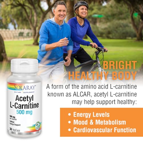 Image of SOLARAY Acetyl L-Carnitine 500 mg | Healthy Cellular Energy, Memory, Mood, and Cardiovascular Support | 30 VegCaps