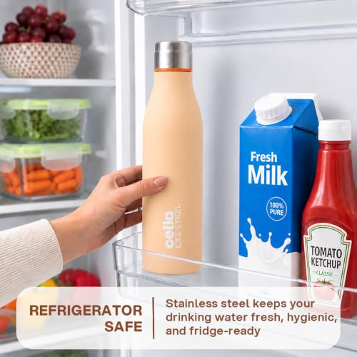 Image of CELLO Gem Stainless Steel Water Bottle for Daily Use 900 ml Orange | Easy to Carry & Clean, Rust Proof Leak Proof Freezer & Fridge Safe Single Wall Steel Water Bottle for School Kids, Travel & Office