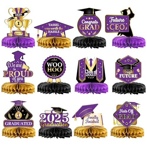 Katchon, Purple and Gold Graduation Centerpieces for Tables 2025 - Pack of 12 | Graduation Table centerpieces | Graduation Decorations 2025, Graduation Table Decorations 2025, Centerpieces for Grad