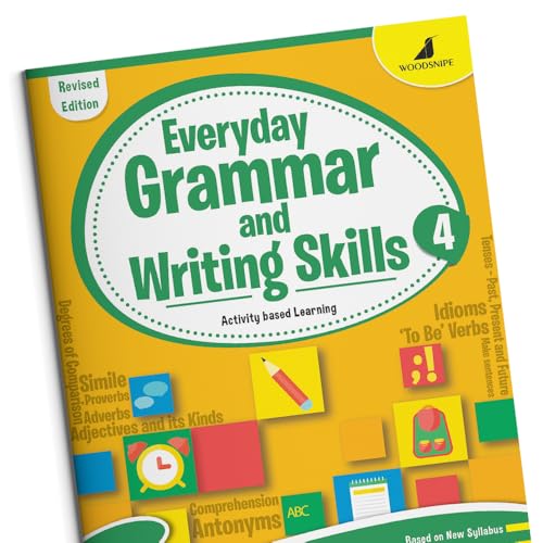 Image of Woodsnipe English Grammar and Writing Skills Book for Class 4, Age 9 to 10 Years| Practical Lessons, Multiple Type Questions to help Reading, Writing, Mastering Language Skills| Includes Answer Keys
