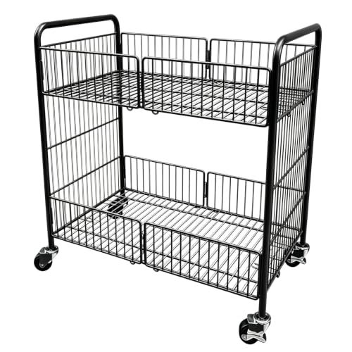 Carrito de Vendedor Plegable, Tubos Reforzados con Capacidad para 30 Kg, Carro de Ventas Portátil, con Barandillas Elevadas, Diseño Abierto de Doble Capa, para Venta Ambulante(Black,L)