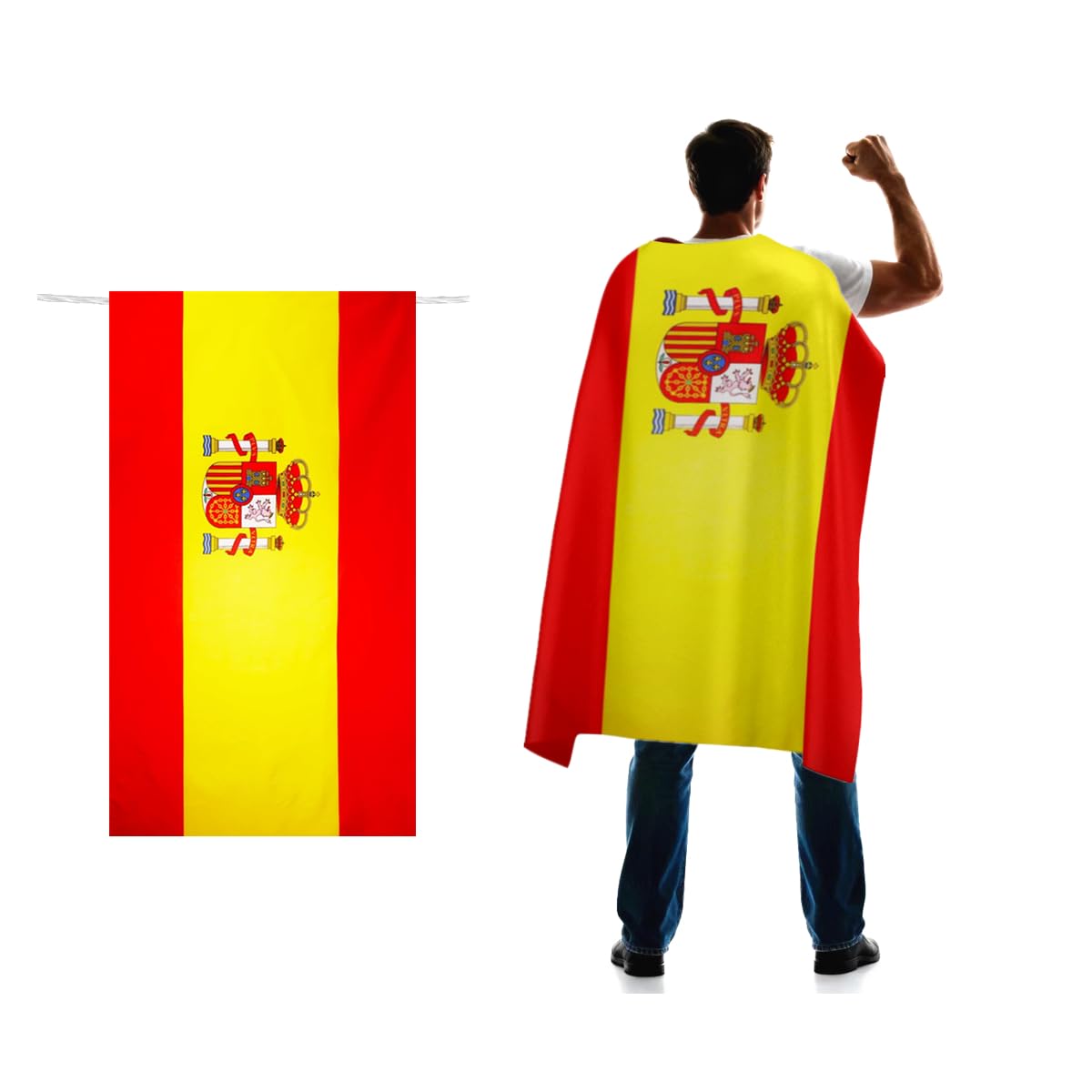 Spain Flag Cape 3x5 FT for Independence Day Holiday Costumes Celebrati,150D Premium Polyester,Spainish National Patriotic Flags Costume Cloak.