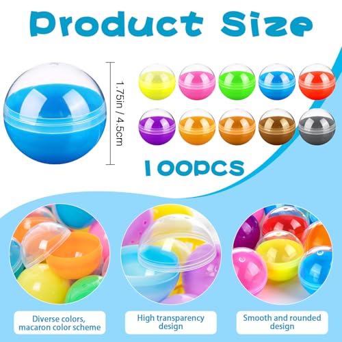 Image of 100 PCS Colored Round Plastic Balls Bulk 1.75 Inch Semi Transparent Balls for DIY Crafts Party Favors and Collectibles(Random Color)