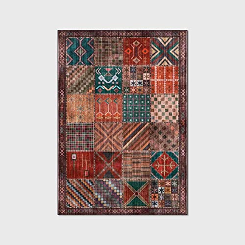 Tapis vintage salon patchwork géométrique rouge orange vert marron 120x170 - 8