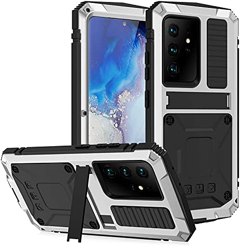 for Samsung Galaxy S22 Ultra 5G Case with Kickstand,Strong Shockproof Hard Case with Aluminum Metal Gorilla Glass Screen Protector Heavy Duty Sturdy Cover for Samsung Galaxy S22 Ultra 5G (Black)