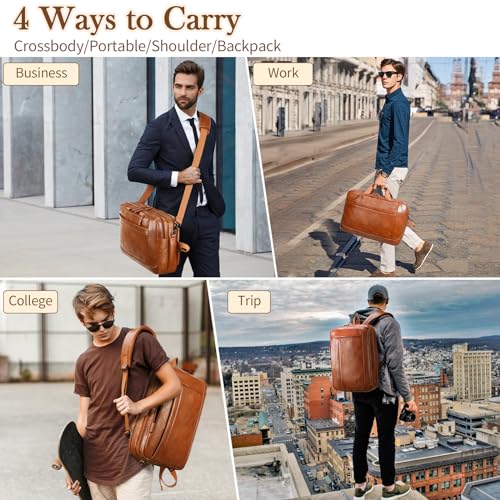 Faux Leather Messenger Bag for Men | 17-17.3 Inch Leather Mens Laptop Bag Leather Briefcasen Convertible Backpack 3 in 1 Computer Handbags Work Bag Shoulder Crossbody Bag Office | Vintage Brown2