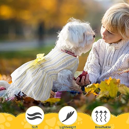 Image of KUTKUT Cotton Small Dog Frock Dress Girl Puppy Clothes Female Princess Tutu Striped Skirt Summer Shirt Shihtzu,Pug Cat Pet Apparel Outfits (Size: Xl,Chest: 50Cm,Length: 40Cm,Yellow,1 Count)