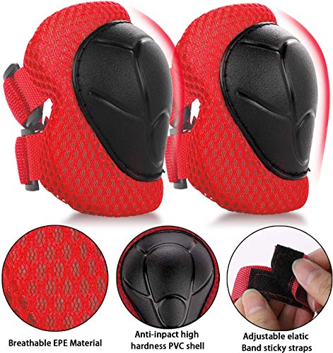 KAMSANG Protective Gear Set with Knee Elbow Pads and Wrist Guards for Bike Skateboarding Roller Blading Scooter Riding Bicycling Roller Skating and More (Red, Small)