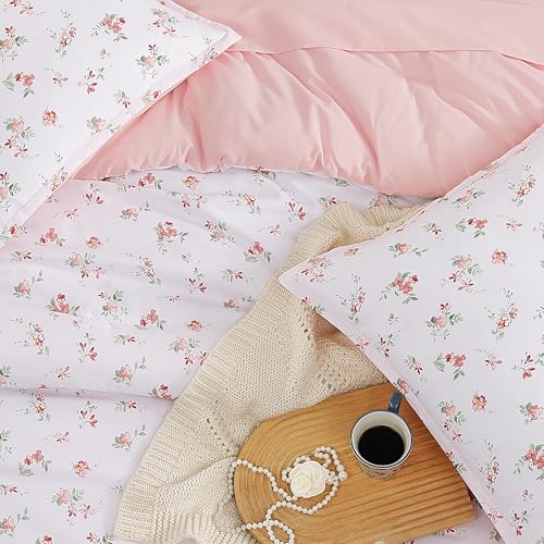 Image of Andency Floral Full Comforter Set, 7 Pieces Cute Pink Coquette Bedding