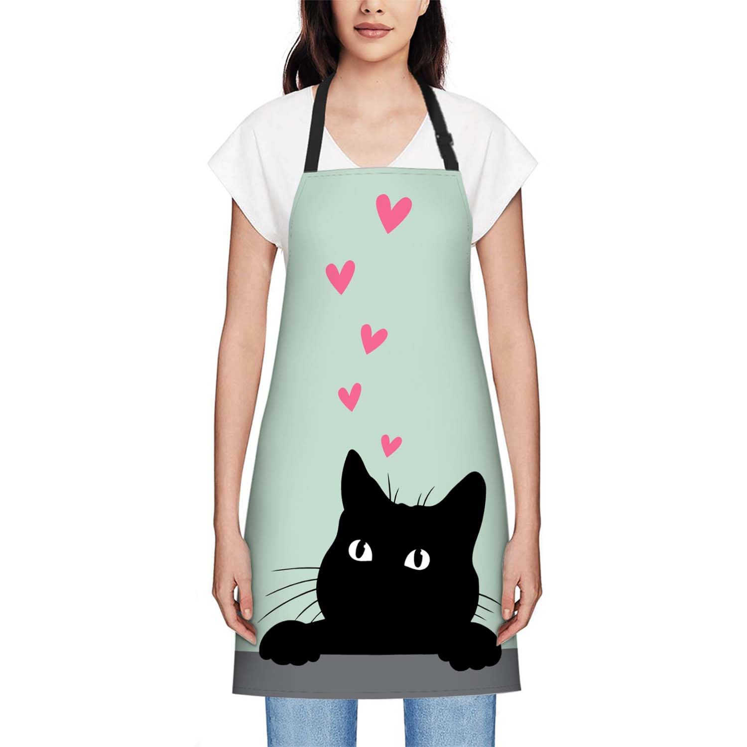 Smooffly Funny Cat Love Apron, Adjustable Neck Bib Apron for Men Women 27x31 Inch, Unisex - Image 2