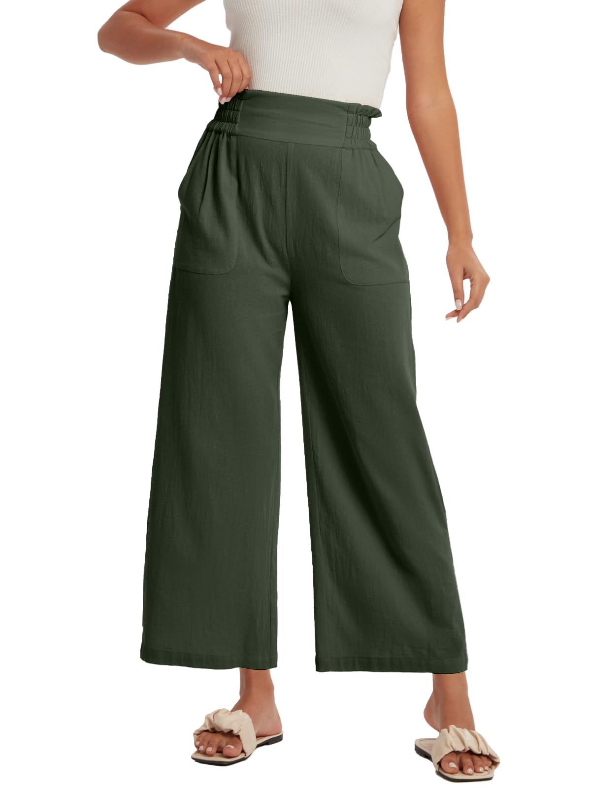 Les umes Pantaloni da donna 7/8 Palazzo Pantaloni da donna estivi casual larghi pantaloni donna elastici per il tempo libero con tasca