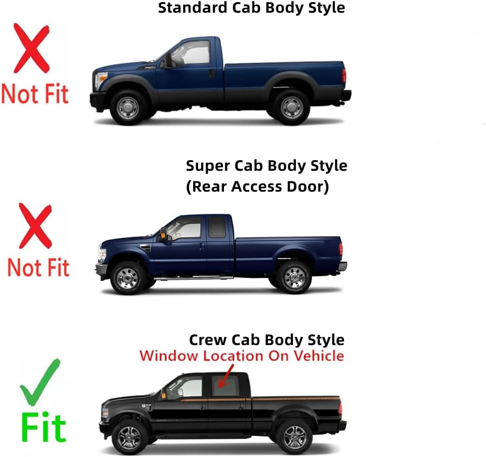 Privacy Driver Left Side Rear Door Window Door Glass Compatible with Ford F250 F350 F450 F550 F650 F750 4 Door Crew Cab 1999-2012 Models