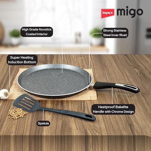 Impex Non-Stick Tawa With Spatula 30 Cm Induction Base Granite Finish | Multi-Purpose Aluminium Tawa Pan | Induction and Gas Stove Compatible Dosa... - Image 4