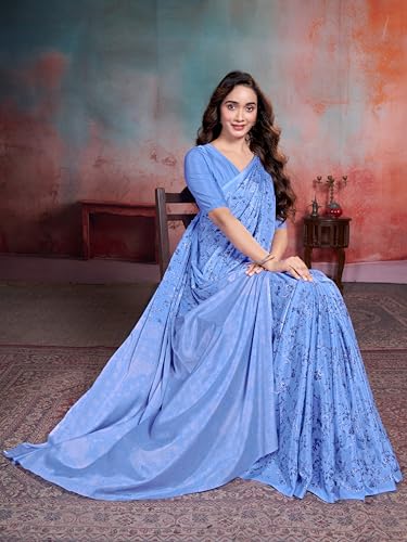 Image of Garden Vareli Floral Print Crepe Saree With Unstitched Blouse Piece