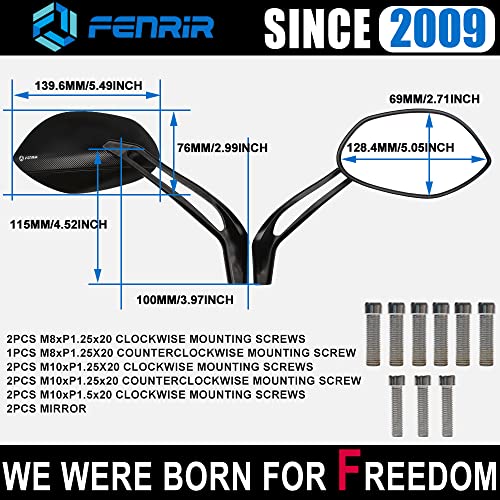 Fenrir Cnc Aluminum Alloy Black Motorcycle Mirrors Side Mirror Universal Rear View Anti Glare Vibration Resistant For M10/M8 Adventure Standard Dual Sport Naked Street Bike Cruiser Minimoto Scooter #TOP2