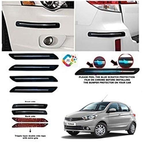 BLACK STRIP Bumper Protector Guard Single Chrome Strip (Small) Strip 4PCS Black (for TATA Tiago