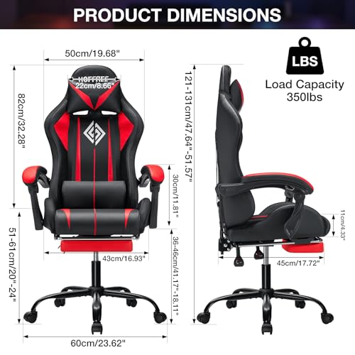 Image of HOFFREE Gaming Chair Massage with LED RGB Lights and Footrest Ergonomic Computer Chair High Back Video Game Chair with Adjustable Lumbar Support Linkage Armrest Red and Black