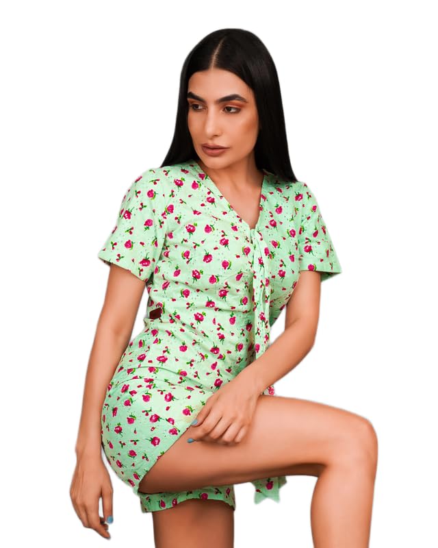 french crown Woman Celadon Green Rose Printed Premium Cotton Jumpsuit-picture-52