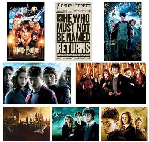 Image of Harry Potter Poster A4 - Harry Potter Merchandise - Harry potter Accessories - Harry Potter Posters for Wall - Harry Potter Stickers for room decor - harry potter gifts Goodies - Set of 8