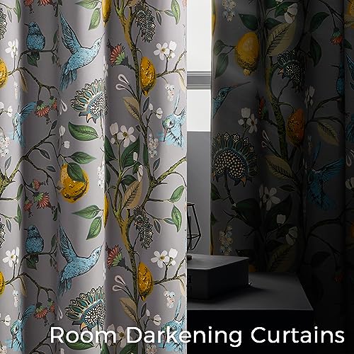 Image of 90 Inches Long Curtains 2 Panels for Living Room Bedroom Unique Elegant Colorful Floral Hummingbird Patterned Rustic Pinch Pleated Drapes for Classroom Room Office 40x90,Grey