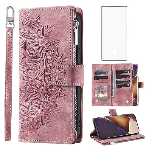 Étui portefeuille Samsung Note 20 Ultra 5G Asuwish Mandala Or Rose