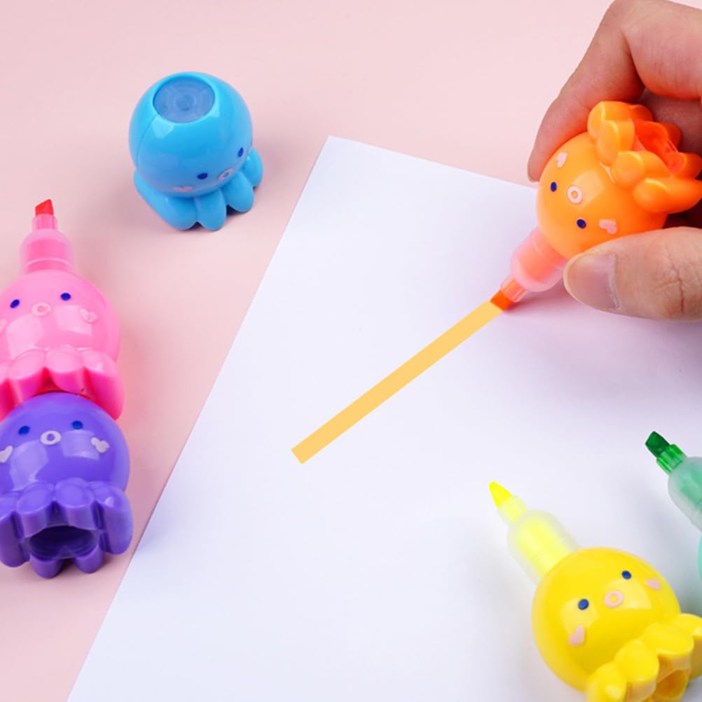 5 Surligneurs Pieuvre Kawaii Empilables - Stylos Fluos Mignons Pour Étudiants, Bureau Ou Création