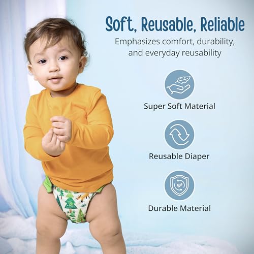 Image of LuvLap Reusable Baby Cloth Diaper, Double Leak Guard, High Absorption, Quick dry, Stain-Proof Comfort & Protection, 3m+, adjustable waist & height with snap buttons, Absorbent insert, Blue Stars