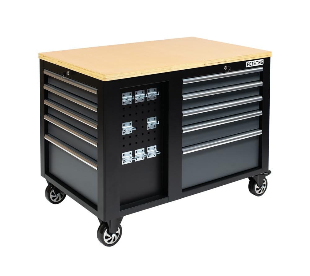 Werkbank Hektor 114x73x89 cm Schwarz 500 kg Traglast Werkzeugwagen