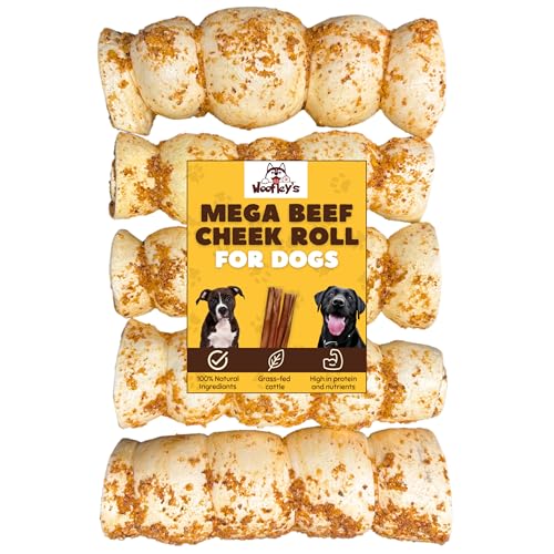 Image of Woofley's 10-12 inch Bully Dusted Beef Cheek Roll - (5 Count)- Beef Cheek Rolls for Dogs - Long Lasting Natural Dog Chews