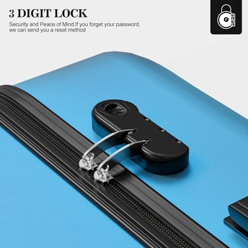 Apelila 4 Piece Hardshell Luggage Sets,Travel Suitcase,Carry On Luggage with Spinner Wheels Free Cover&Hanger Inside4PC (Light Blue Wave)