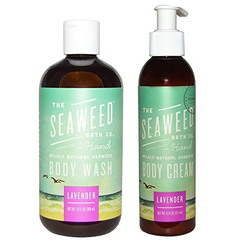 Seaweed Bath Co. Lavender Wildly Natural Seaweed Body Wash and Body Cream Bundle With Organic Coconut Oil, Olive Oil, Castor Oil, Kukui Oil, Alkanet and Rosemary, 12 oz. and 6 oz.