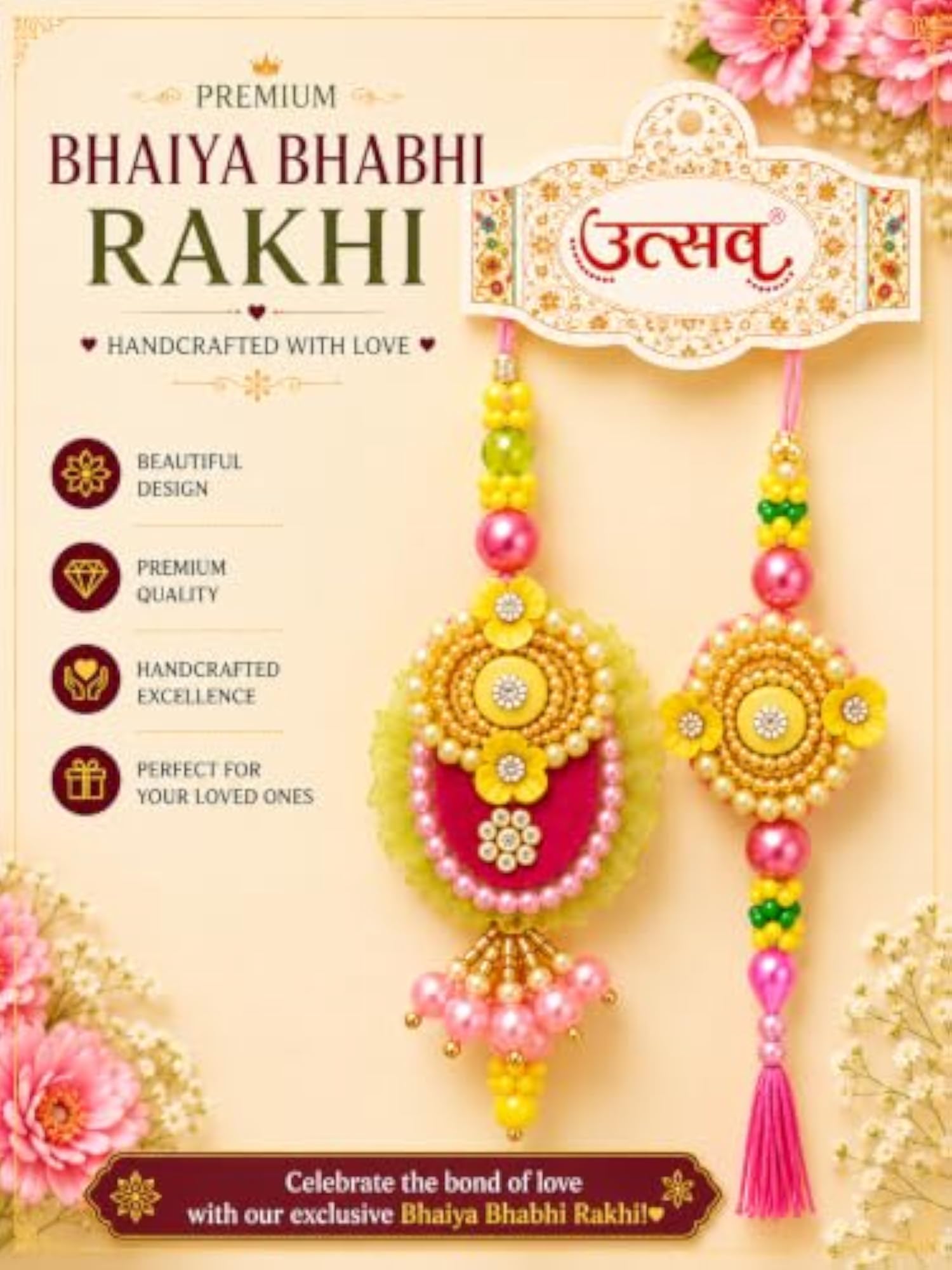 Bhaiya Bhabhi Rakhi Set with Beads & Stone Work