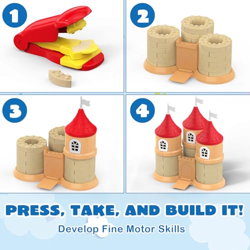 Play Sand Construction Set, 1.7lbs Moldable Sand Sensory Toys with Brick Mold, Building Toys, Gifts for Boys Girls Age 3-8 (Castle)