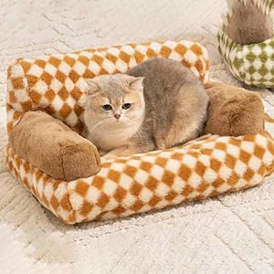   Pet-Bed-for-Small-and-Medium-Cats-and-Dogs-Washable-Puppy-Sleeping-Bed-Cat-Sofa-Pet-Sofa-Bed-Soft-Calming-Cat-Sofa-Bed-Non-Slip-Bottom-for-Indoor-Cats-White