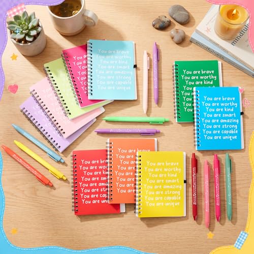 Image of Thenshop 60 Pcs First Day of School Encouragement Supplies 30 Self Care Notebooks Journals and 30 Positive Affirmation Pens Mental Health Wellness Gifts for Teacher Counselor Student (You Are)