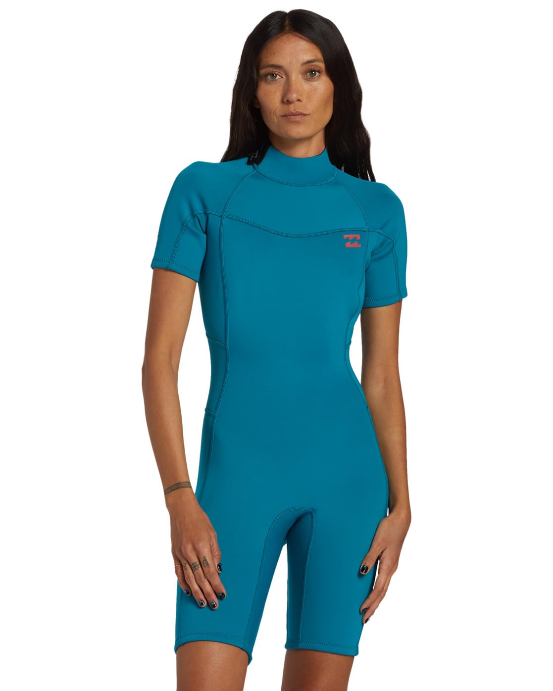 Billabong Traje de Neopreno Corto de Aluminio de 2 mm con Cremallera Trasera para Mujer, Color Marino, retención con una combinación de Alta Elasticidad