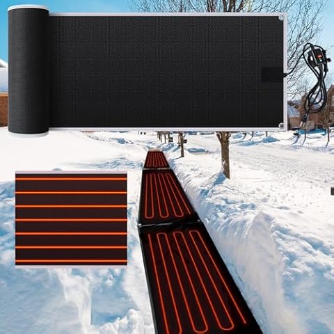 Baquler Heated Snow Melting Mats Heated Sidewalk Mats for Ice and Snow Outdoor Non Slip Rubber Heating Entrance Mats with Plug Power Cord for Roof Walkway Winter (Reflective Strip,20 x 60 Inch) Cover