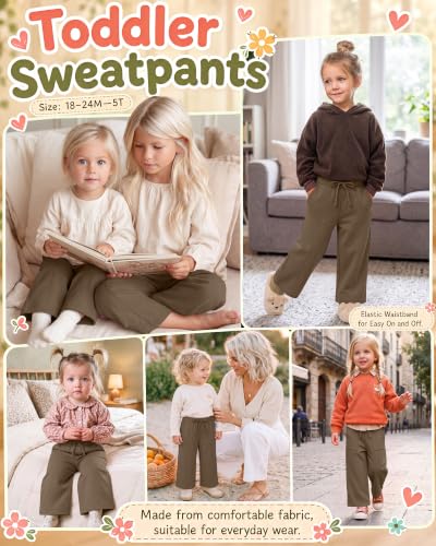 Image of Toddler Girls Wide Leg Pants | Baby Girls Sweatpants, Baggy Drawstring Pants with Pockets, Open Bottom Joggers, Back to School Trousers, for Kids 18M-5T