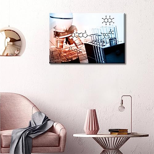 Image of TUMOVO Canvas Wall Art Clinical Laboratory Bathroom Decor Wall Art 1 Pieces Microscope Laboratory Research Wall Art Posters and Prints Framed Ready to Hang (12 inch Wx18 H)