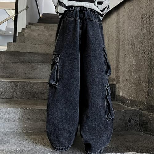 Baggy Jeans for Girls Cute Bowknot Straight Leg Denim Pants Vintage Embroidery Wide Leg Jeans Y2K Streetwear Clothing 4-13Y3