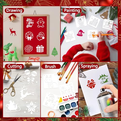 JSRQT 64Pcs Small Christmas Stencils for Painting Cute Cartoon Plastic Stencils for Crafts Reusable 3×3 Inch Assorted Christmas Template for Wood Sign Wall Decor Card Making - Image 4